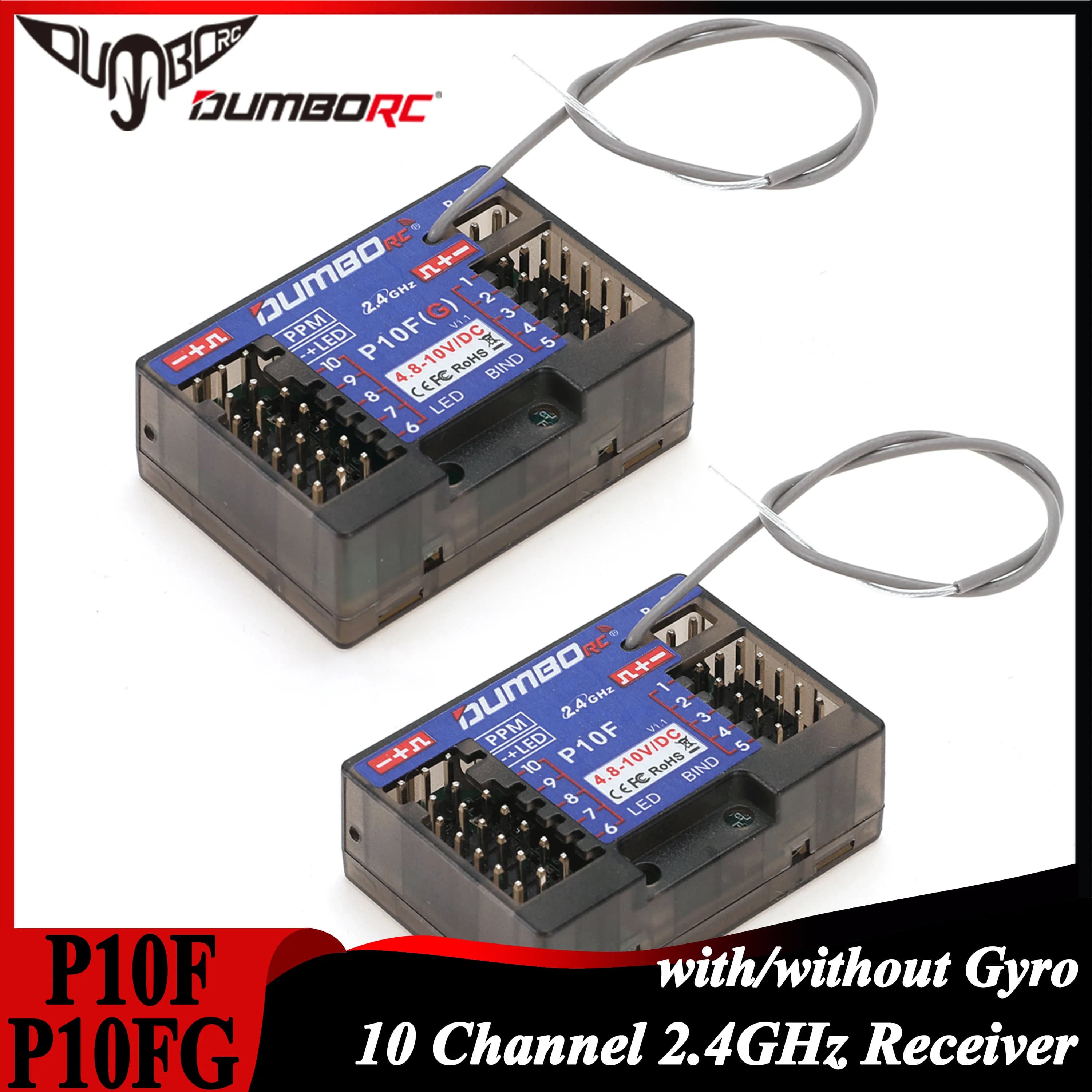 DUMBORC P10F P10FG 10CH 2.4GHz Ricevitore Giroscopio Ritorno di Tensione RX per X10P-350 DDF-350 Trasmettitore Telecomando Auto Barca Serbatoio
