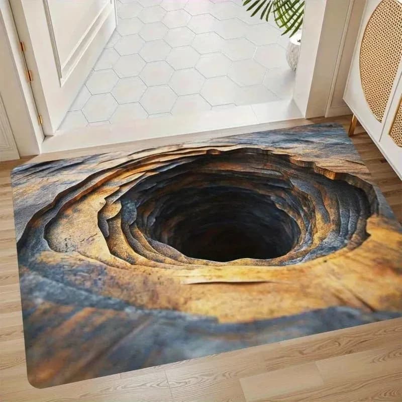 VIKAMA Tappetino 3D a forma di albero, texture rocciosa naturale con design a illusione ottica, tappeto rettangolare antiscivolo per ingressi