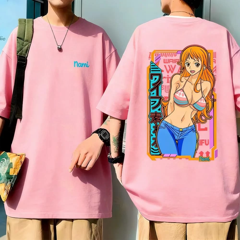 T-shirt unisex One Piece Cat Antifurto Nami 2026 Estate Nuovo Anime Double-sided stampato Casual Genitore-bambino Top a maniche corte