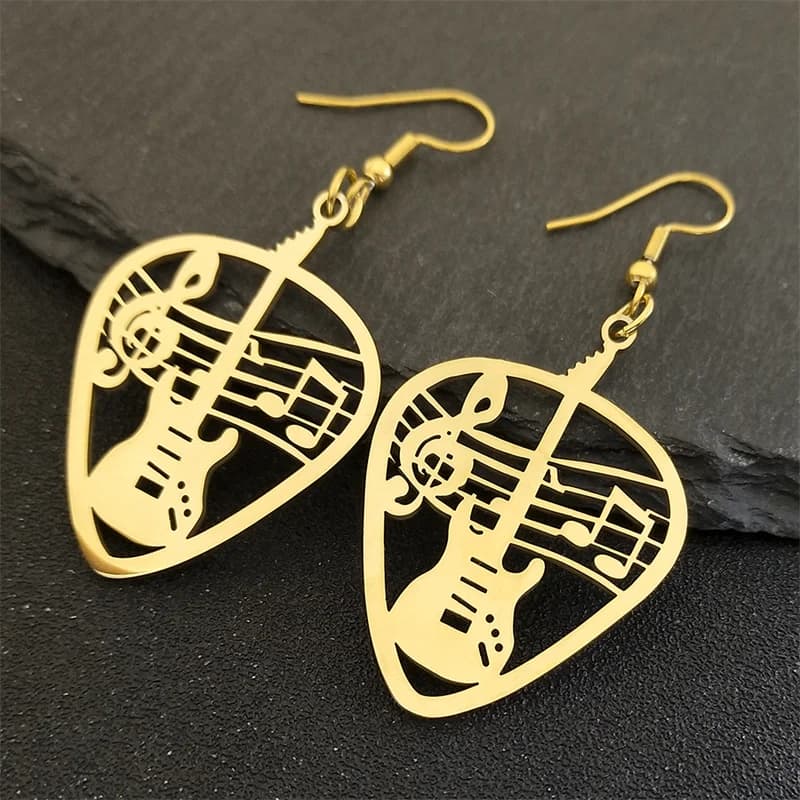 Orecchini pendenti con ciondolo per chitarra rock musicale per donna Orecchini pendenti con nota per basso musicale punk in acciaio inossidabile Gioielli regalo per feste