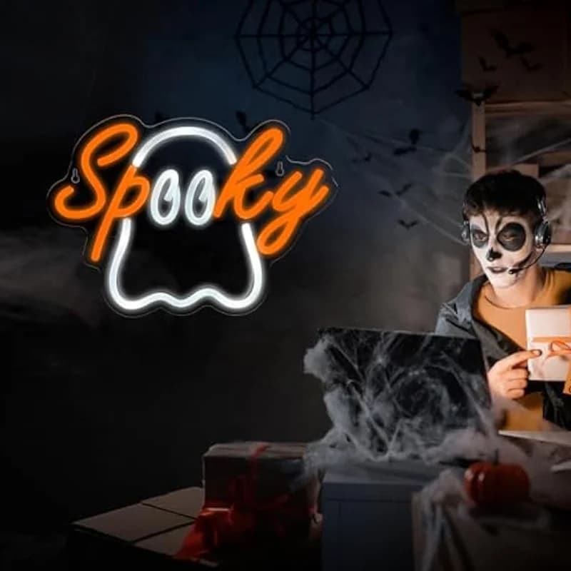 Insegna al neon fantasma di Halloween Acrilico LED Luce spettrale Fantasma carino Appeso a parete Vedova per la festa di Halloween Camera da letto Bar Grotta Room Decor