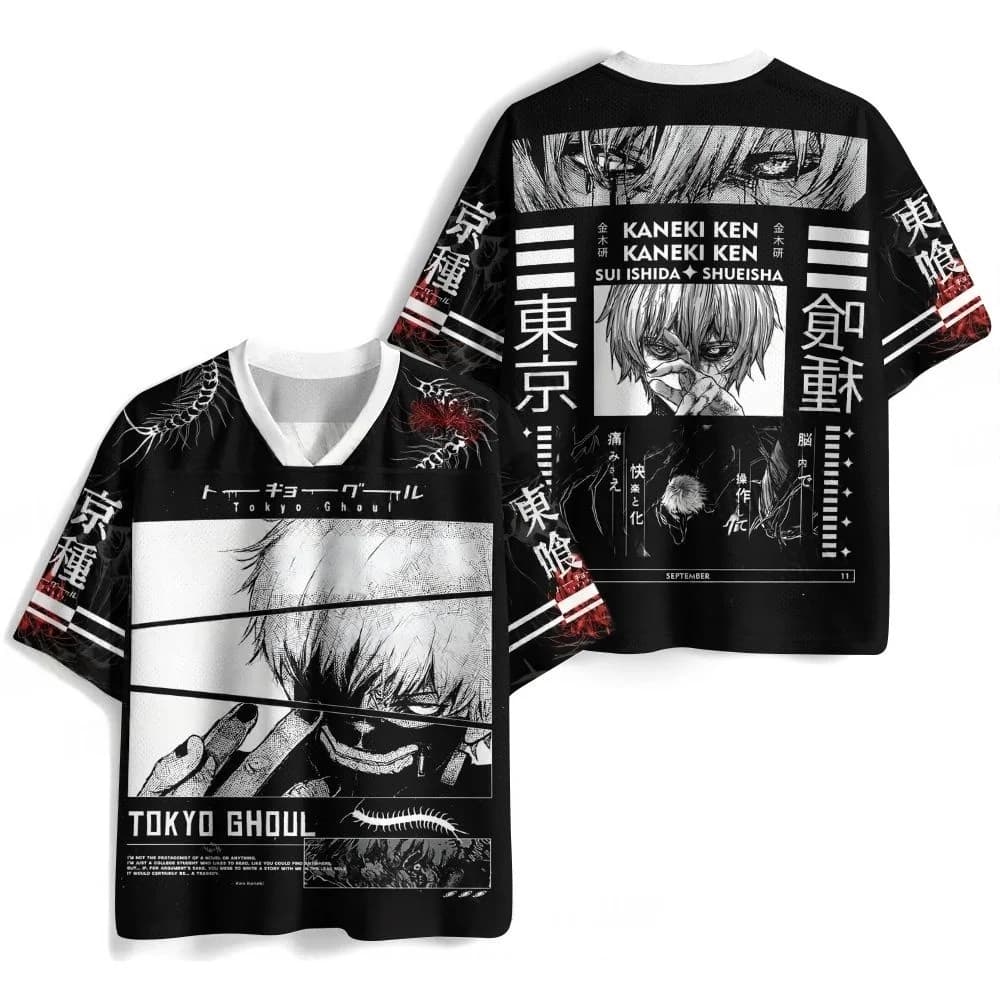 Children's, Men's, and Women's Tokyo Kinki Ken Dark Manga Style 3D Printed Loose Breathable Mesh Trendy Cool Short Sleeve Top