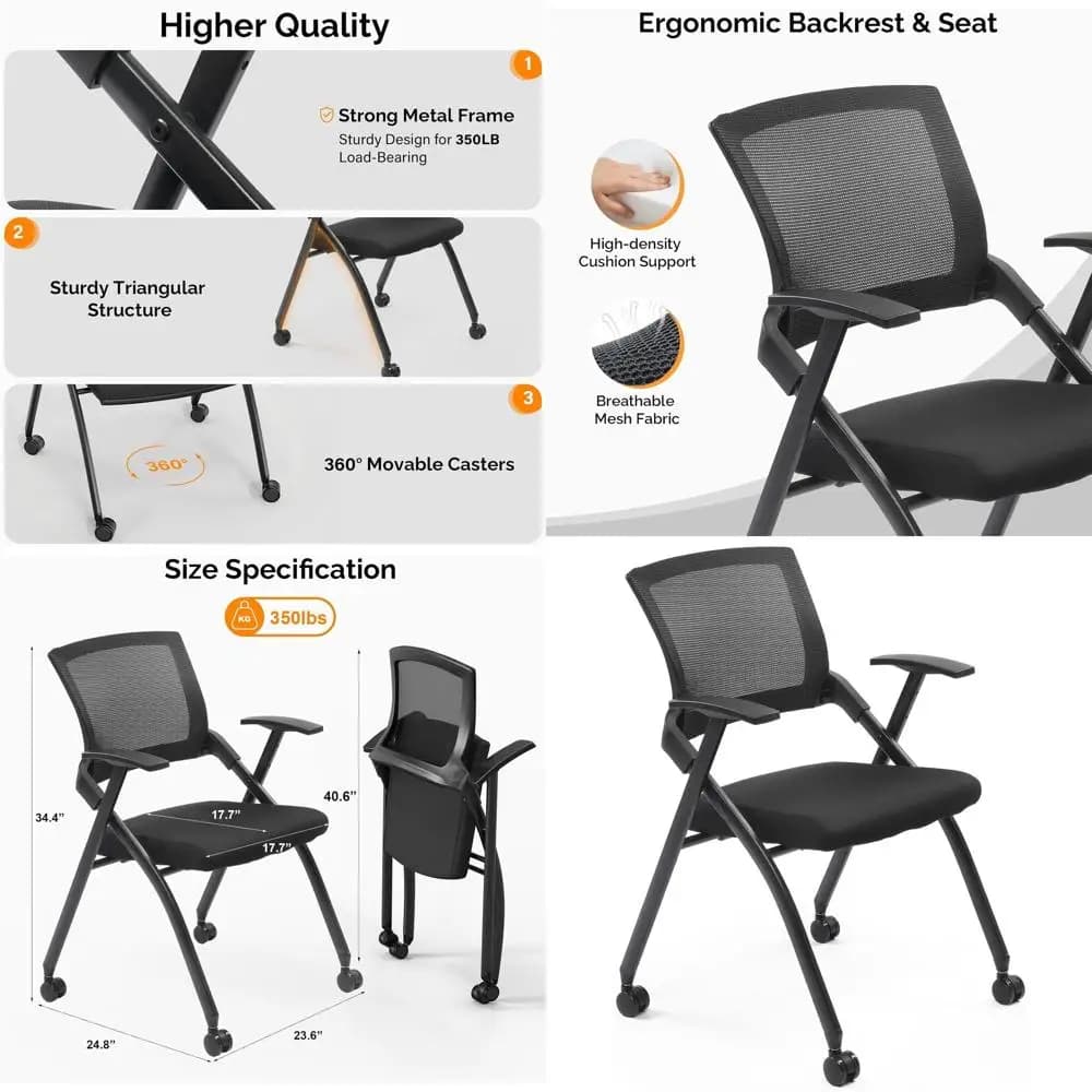 Stackable Conference Chair with Wheels, Bearing and Support Office Meetings