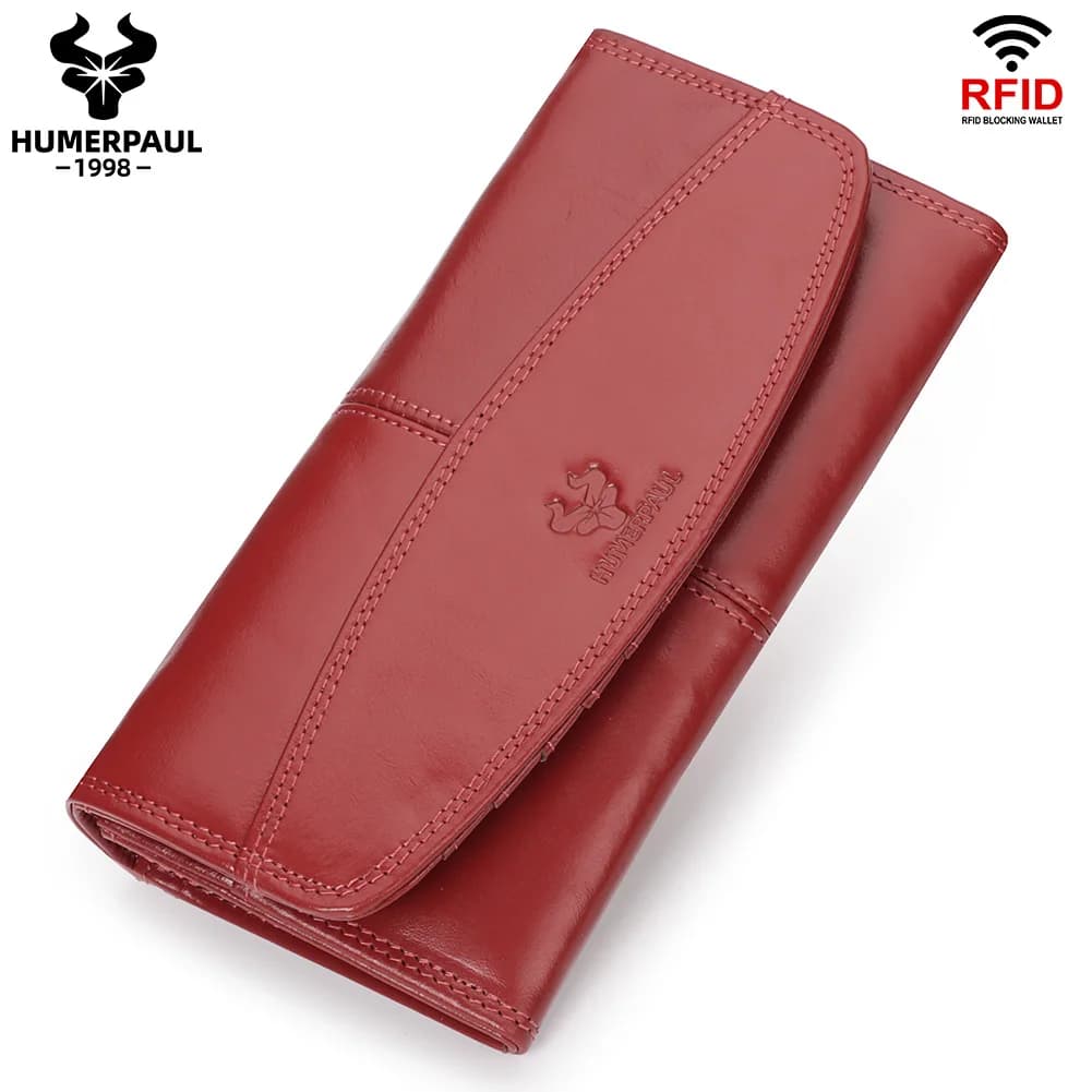 HUMERPAUL Borsa da donna con pochette in vera pelle di lusso Porta carte RFID con tasca per telefono Portafoglio lungo alla moda per donna