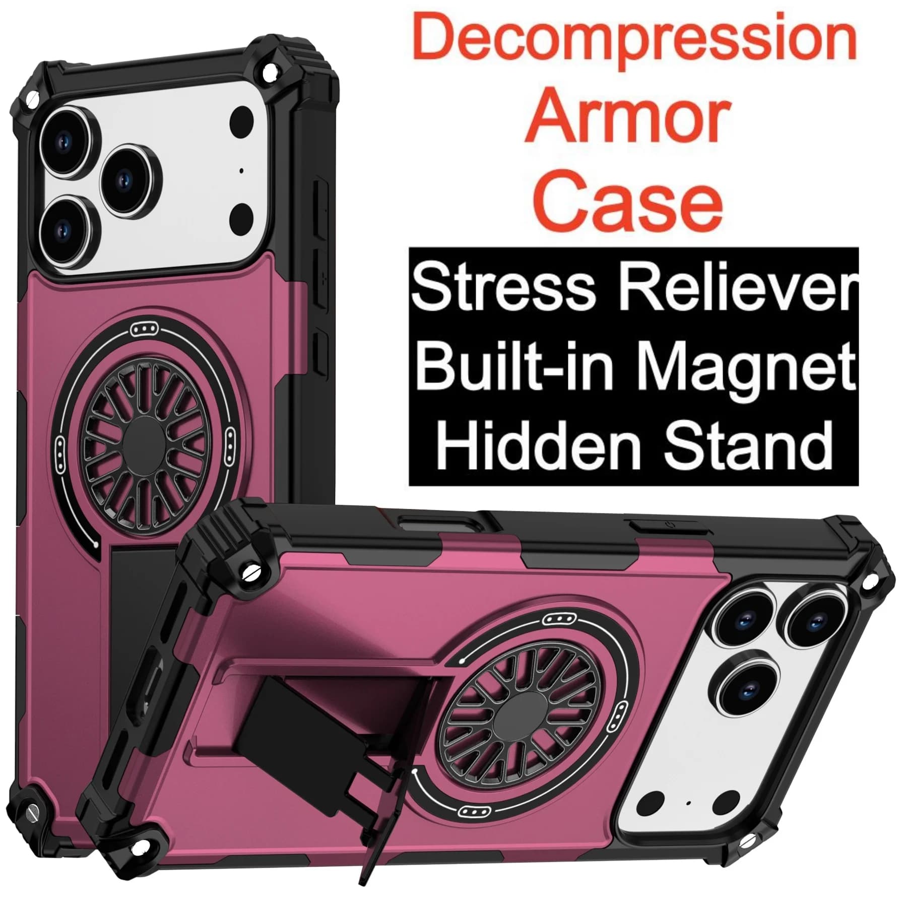 Custodia Decompressione per iPhone 17 Air 16 16e 15 14 13 12 Pro Max Plus 11, Cover Magnetica Resistente con Supporto Nascosto