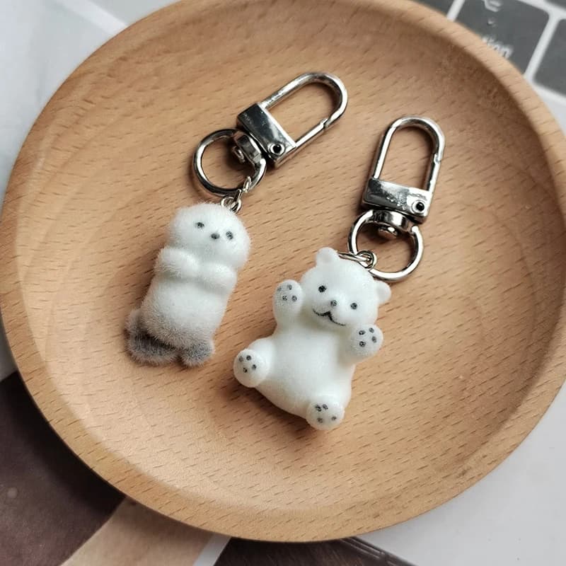 1 pezzo di floccaggio del mare ​ ​ Lontra Orso Polare Portachiavi Animali Resina Cartone Animato Bello Divertente Ciondolo Borsa Scatola Portachiavi per Auto Gioielli