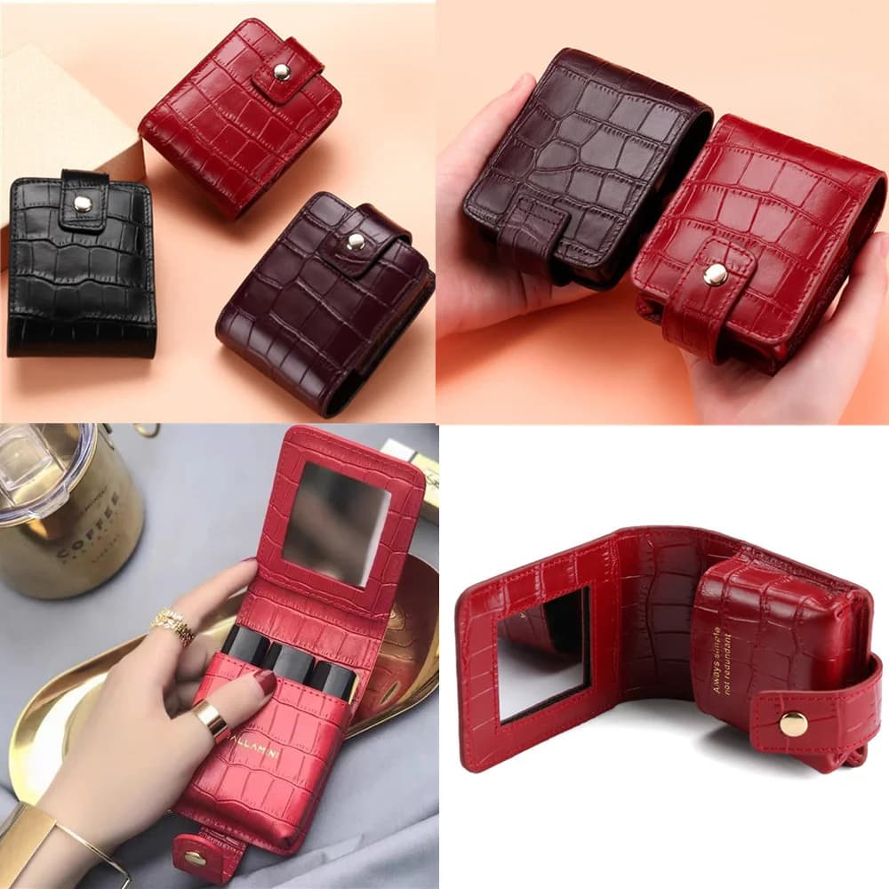 Astuccio per il trucco in similpelle, organizer per articoli da toeletta con specchio, mini borsa da viaggio per uso quotidiano, articolo essenziale da viaggio, idea regalo.
