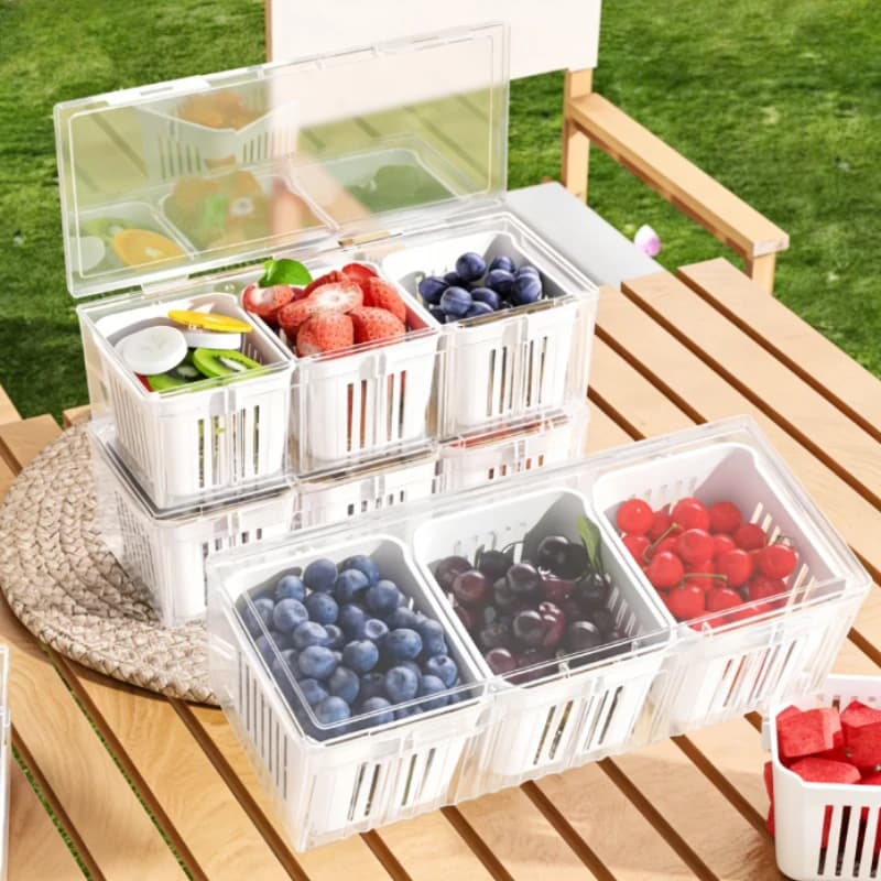Contenitori per alimenti con scomparti, set di contenitori quadrati trasparenti per cucina e picnic, organizer per frutta e verdura, insalata, frutta e verdura