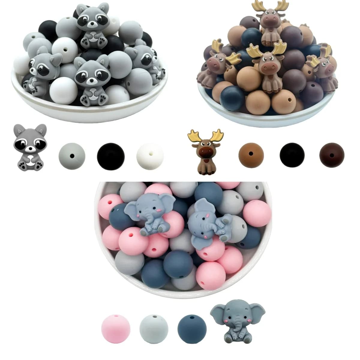 33PCS Animal Series Silicone Focal Beads DIY Necklaces Plastic Pen Beads Key Chains Car Decoration Chains Bag Chains