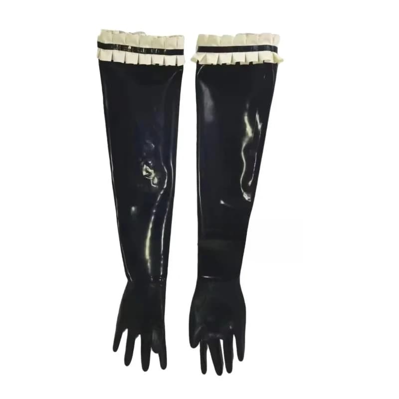 Guanti lunghi unisex in lattice di gomma con decorazione plissettata personalizzati, guanti da club fatti a mano in bianco e nero