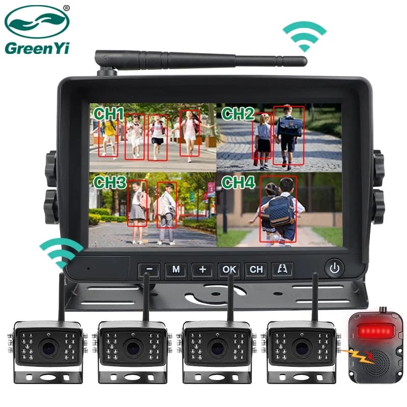 GreenYi 7 '' Senza Fili AHD Punto Cieco Radar BSD Allarme DVR Registra Schermo Diviso IPS Monitor Wifi IR Telecamera Per Auto Camion Bus Furgoni RV