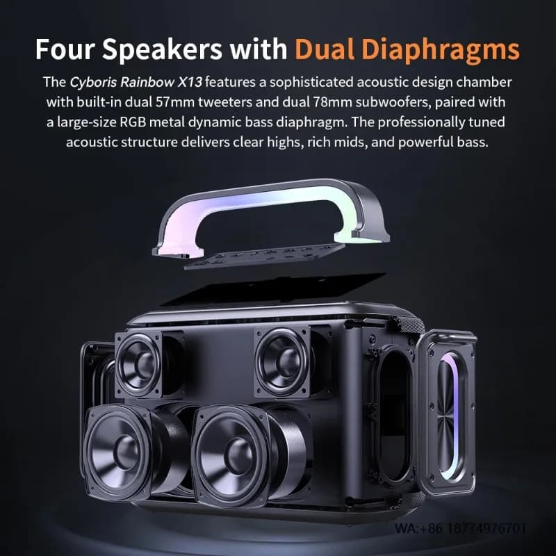 X13 Portable 200W Karaoke Machine with RGB LED TWS Adult Wireless PA System Two Microphones Speakers