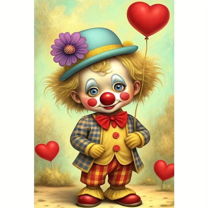 Heart-Shaped Balloon Clown 5D Diamond Painting Full Round Set Frameless Rhinestone Decoration Gift Birthday