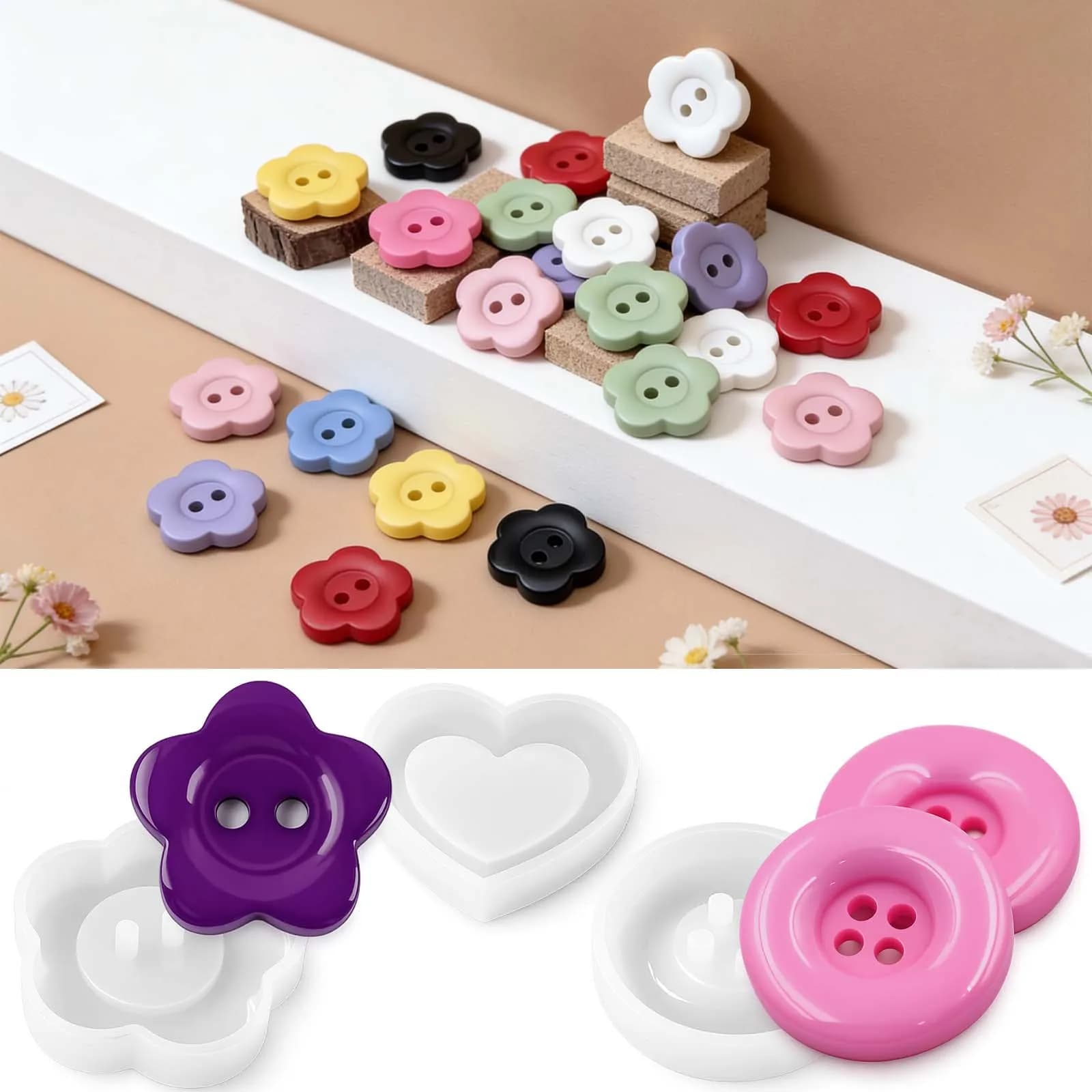 Stampo in Silicone per Resina Fai-da-Te, Forme Rotonde, a Cuore, a Fiore, per Ciondoli e Ornamenti Decorativi