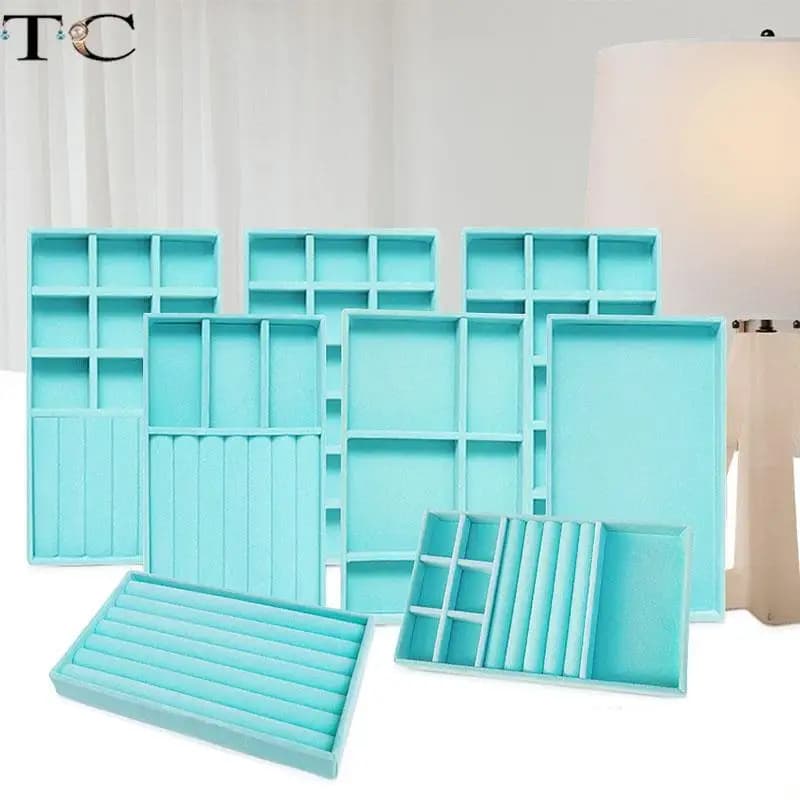 1 pz velluto peluche blu gioielli orecchino orecchini anello scatola di immagazzinaggio partizione semplice scatola di immagazzinaggio gioielli rimovibile