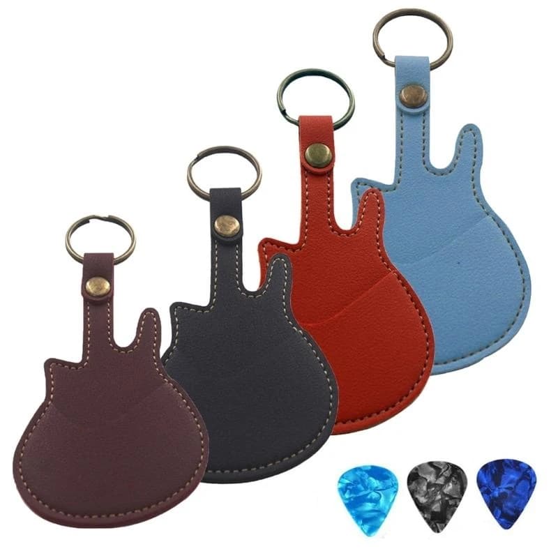 Q39E Guitar Picks Holder Case with 3 Picks, Leather Picks Bag and Picks Carrying Case