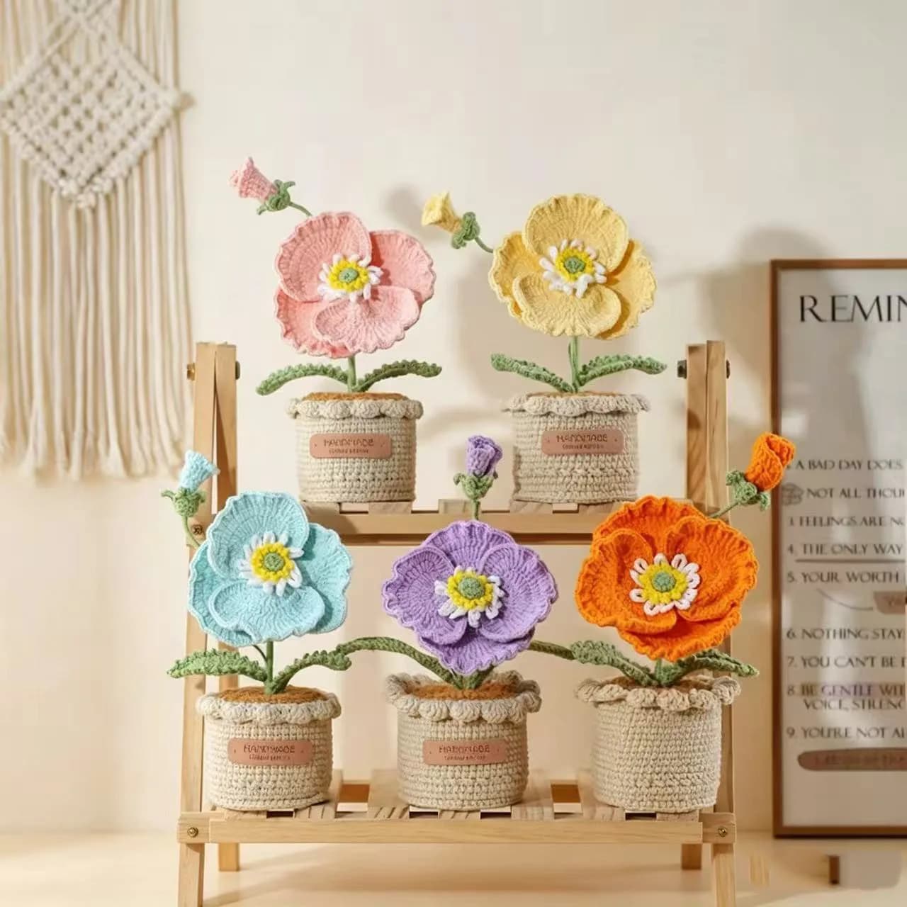 Crochet Peony Flowers Artificial Potted Finished Hand Woven Plants Knitted Handmade Wedding Gift For Home Decoration