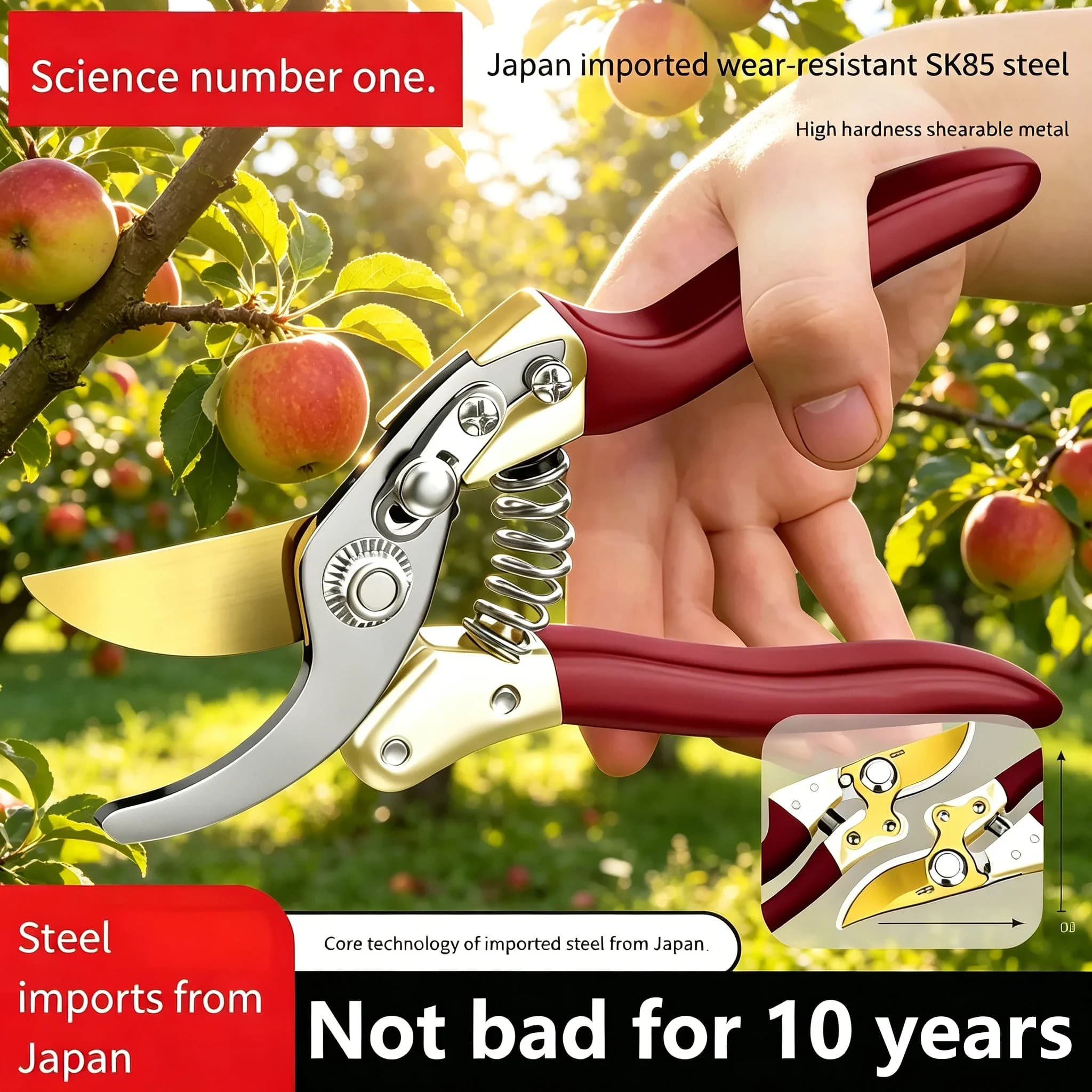 High Carbon Steel Power Scissors SK-5 | Garden Scissors Without Stress for Fruit Trees and Flowers | Multifunction Tool for Gardening