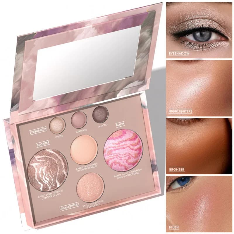 Multifunctional portable makeup palette, 7-color umbrella, contour, fard, highlighter, palette all in one, easy to apply
