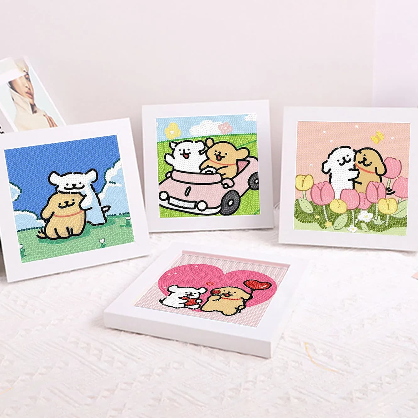 5D Cross Point Embroidery Kit Make by You with Decorative Frame Crystal Publishing Theme Cucciolo Cartone - Birthday Gift for Puppies Carini