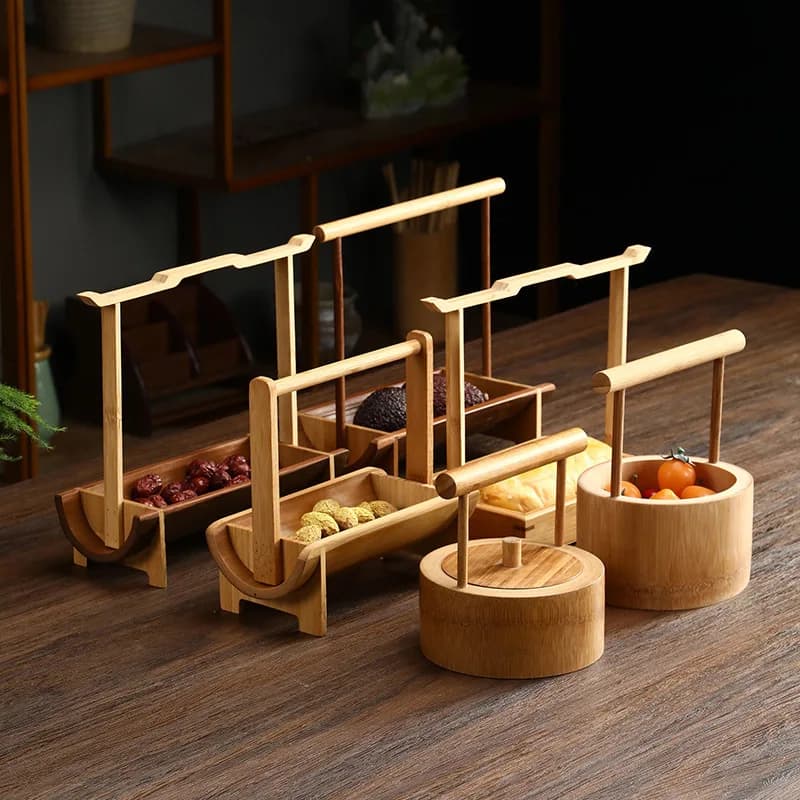 Portable Bamboo Carry Snack Basket Desktop cooler Box vassoio di frutta secca conservazione frutta Snack Basket piatto da Dessert