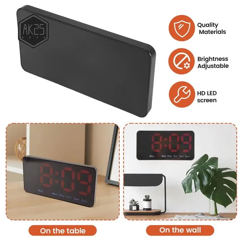 AK25-Digital wall clock, 9 inch digital LED clock with large display with 12/24 hours, large digits, small silent wall clock 21.5 x 3 x 11 cm (