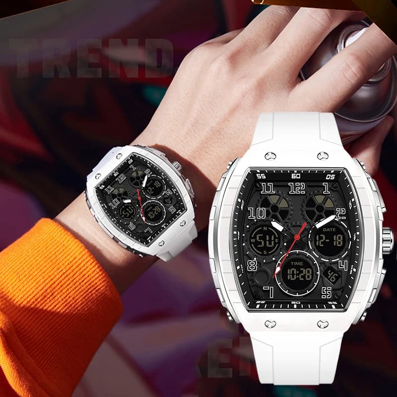 Orologi da polso digitali sportivi da uomo per orologio maschile doppio display uomo tonneau orologi cronografo cinturino in silicone luminoso Dropship