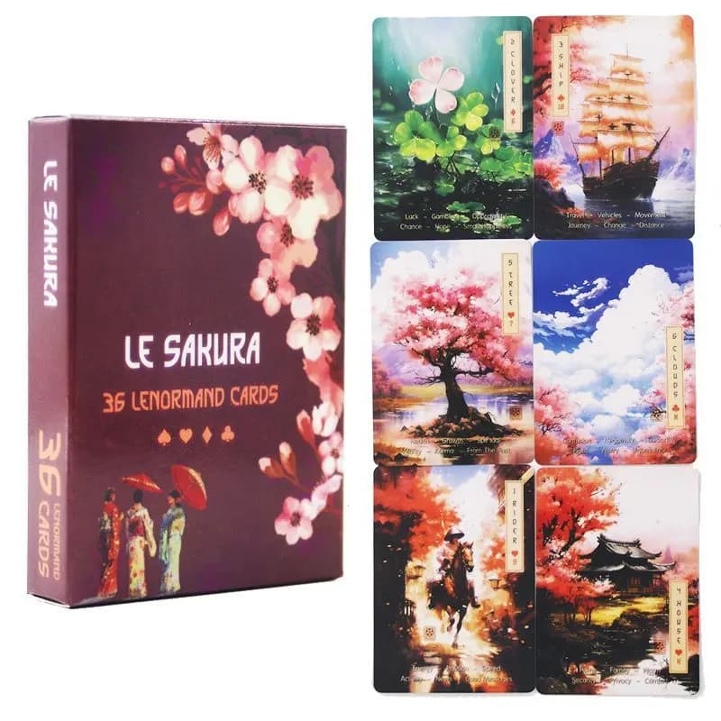 Carte Le Sakura Lenormand - Mazzo di 36 carte con parole chiave - Carte oracolo a tema fiori di ciliegio giapponesi