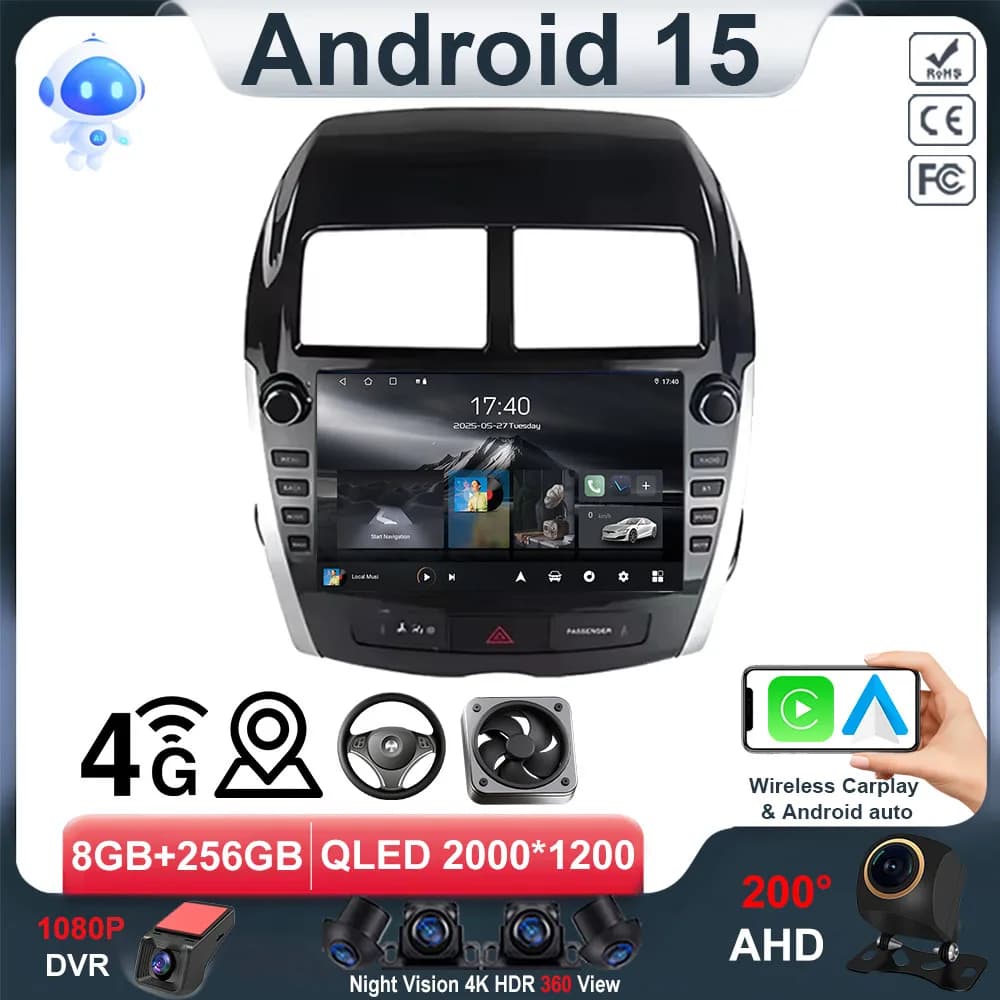Android 14 for Mitsubishi ASX 2010-2016 Autoradio Carplay Monitor multimedia screen Stereo Radio reader GPS navigation