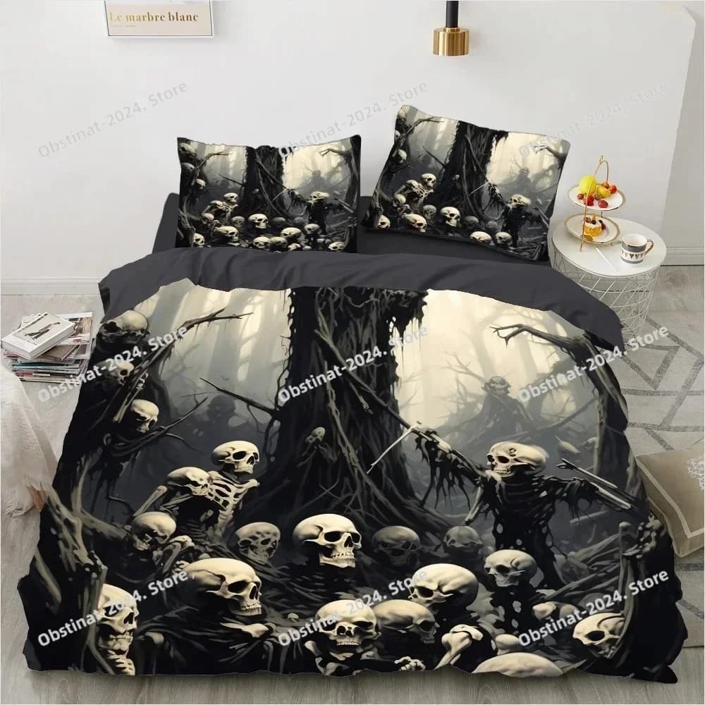 2025 Set biancheria da letto con teschio nero Set letto stampato con federa Copripiumino morbido singolo matrimoniale Queen Super King Size Kids Girls