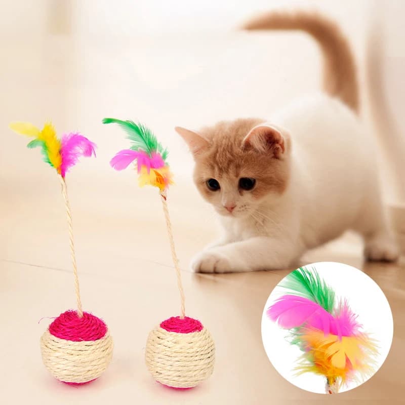Feather Soft Blanket Ball Pet Cat Toy Colorful Grinding Claw Interactive Play Ball Cat Toy Sisal Shuttlecock Ball