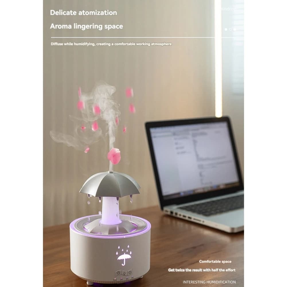 AC93-Umidificatore Raindrop per camera da letto, umidificatore per ambienti di grandi dimensioni e diffusore di aromaterapia, umidificatore silenzioso con luce