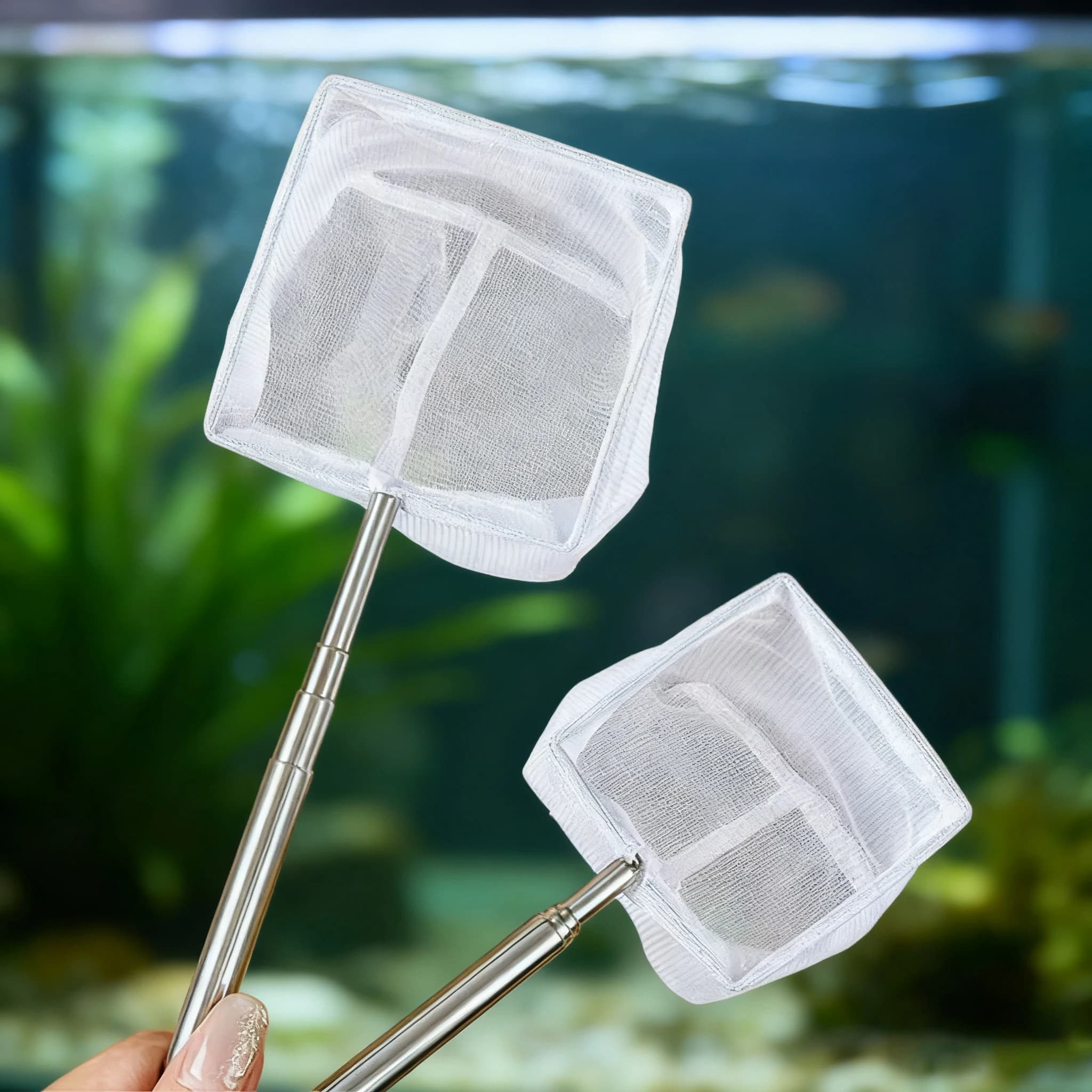 Rete da pesca quadrata per acquario con ventosa Attrezzatura da pesca estensibile con manico lungo per la cattura di accessori puliti per acquari di gamberetti