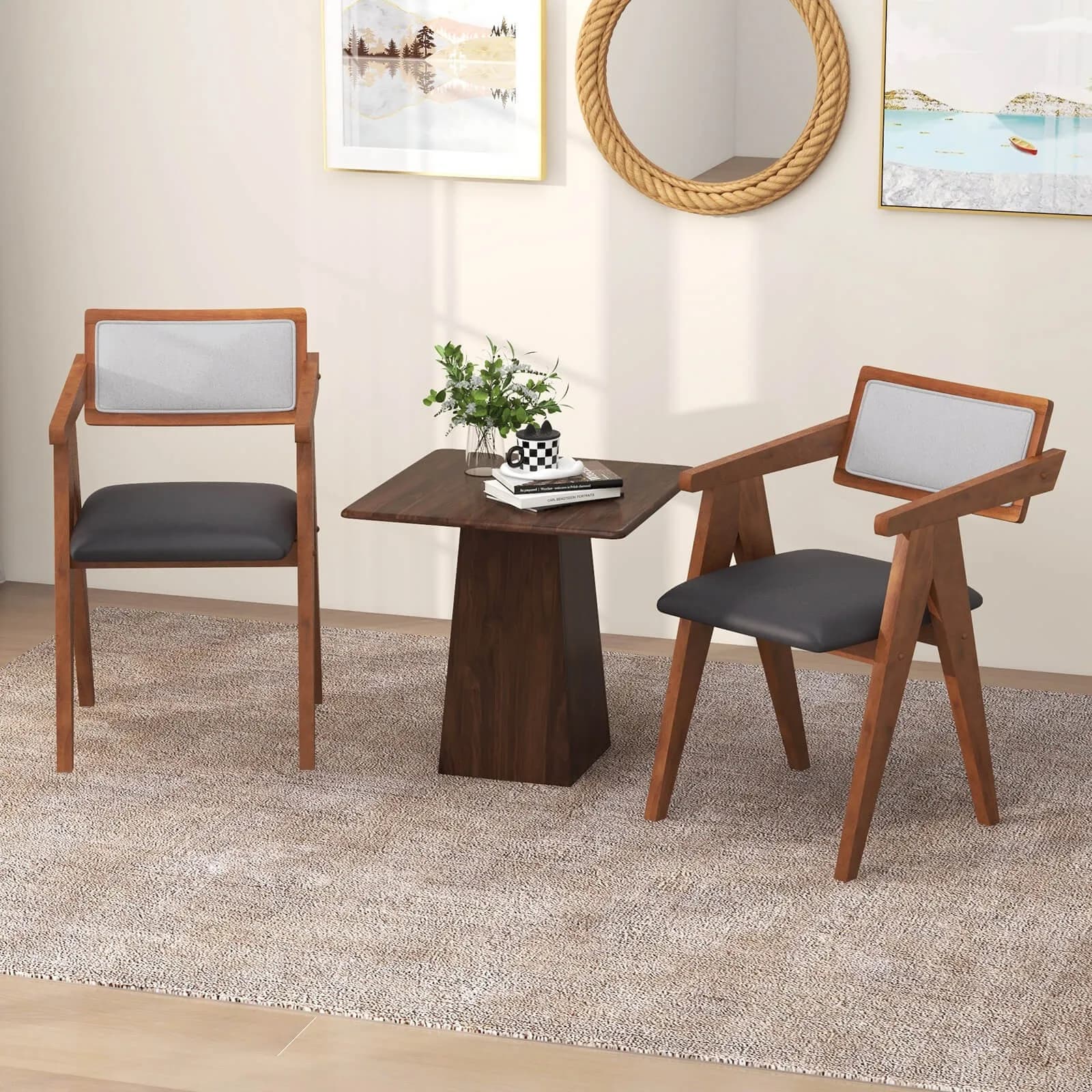 Set di 2 poltrone moderne con cuscini in Leathaire e schienali in Sherpa