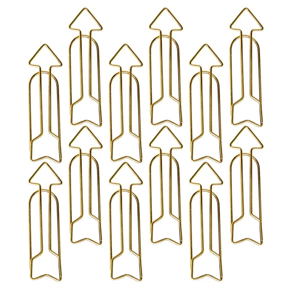 12 Pezzi Eleganti Segnalibri a Forma di Freccia in Metallo Dorato, Clip per Appunti, Biglietti da Visita, Documenti, Decorazione per Ufficio e Scrivania, Regalo
