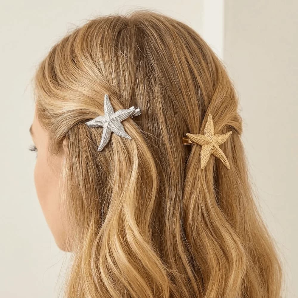 Golden Color Starfish Hair Clip Vacation Style Y2K Duckbill Hair Clip Fashionable Design Europe America Style Shell Hair Clip