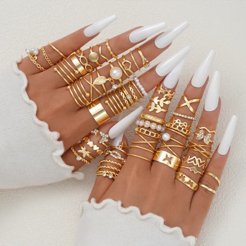 58 pieces vintage heart snake butterfly rings set for women fashion metal plated gold geometric bar ring empty jewelry gifts new