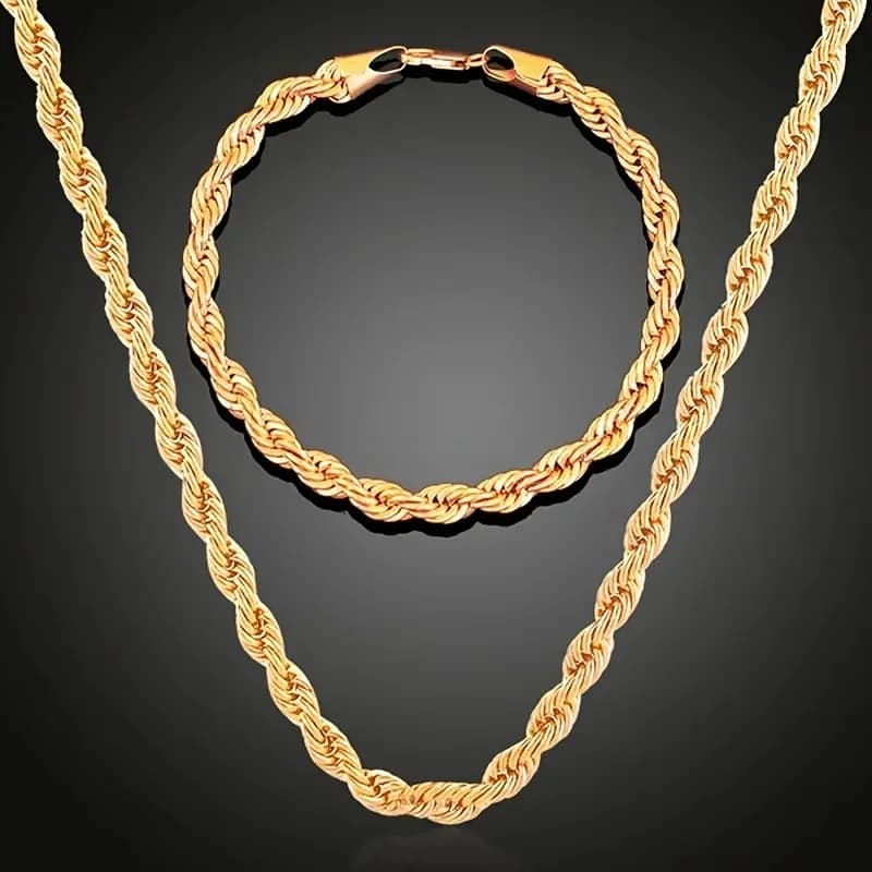 Collana in corda intrecciata dorata per uomo e donnaqvq