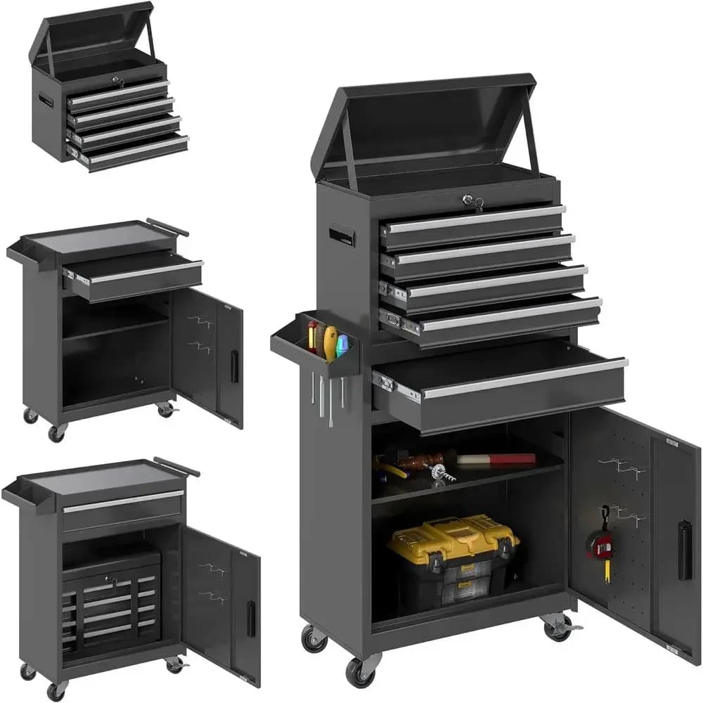 5 Drawer Rolling Tool Cabinet with Lockable Wheels, Removable Storage Box for Workshop and Garage