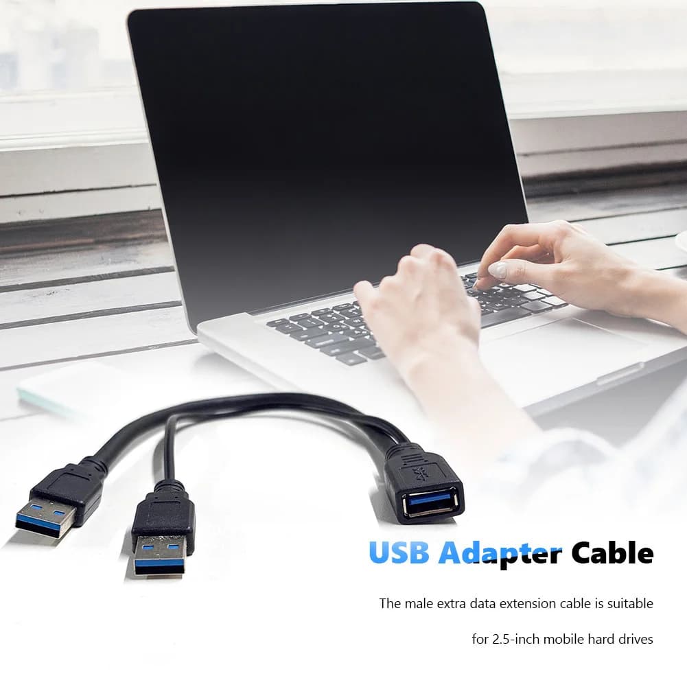 Cavo di prolunga dati USB 3.0 a doppia porta USB con alimentazione aggiuntiva, accessori esterni per PC con doppia porta USB per HDD esterno da 2,5 pollici