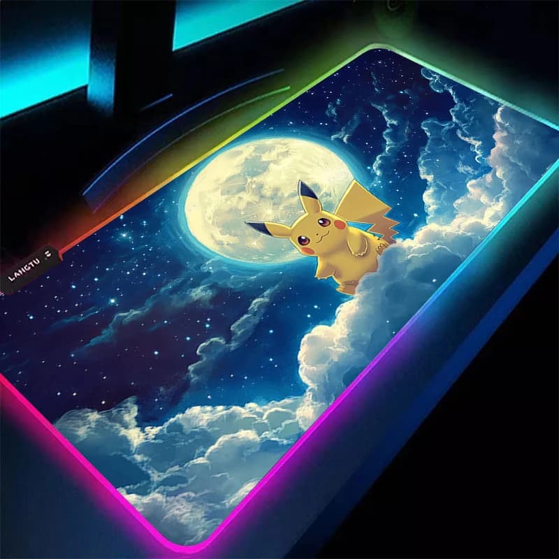 Backlit mouse pad 90x40 cm Pokemon Pikachu Gamer Desk Mat XXL Computer Anime RGB Mousepad Keyboard Game Mausepad