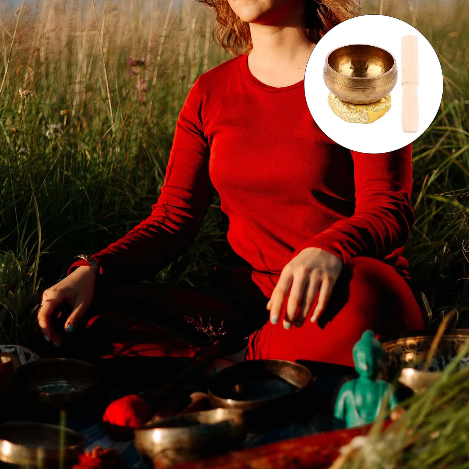 1Set Tibetan Singing Bowl Set Meditation Yoga Bowl with Wooden Mallet Cushion Copper Healing Sound Therapy Stress Relief Gift