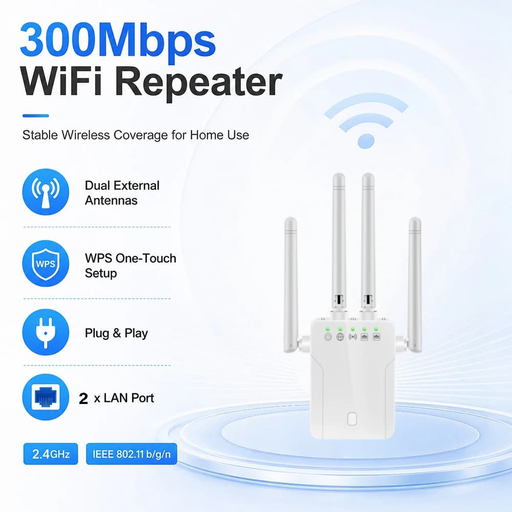 300Mbps Wireless Extender Router 2.4GHz Wireless Wifi Repeater Signal Booster with Amplifier,Wireless Network Repeater