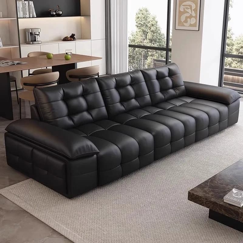 Simple Sofa Chenille Velvet Big Black Cow Electric Fabric Sofa Italian Light Luxury Electric Telescopic Sofa Bed
