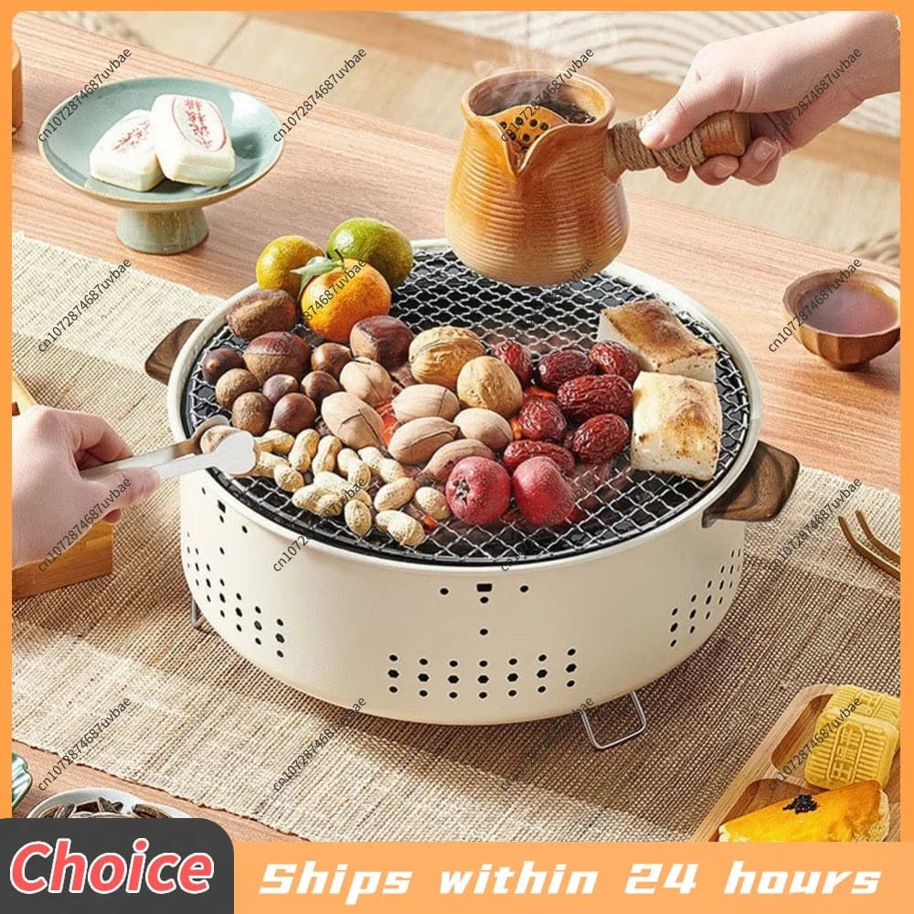 Portable Barbecue Grill with Grill Net Stainless Steel Split BBQ Stove Round Non-stick Barbecue Rack for Home Outdoor Camping