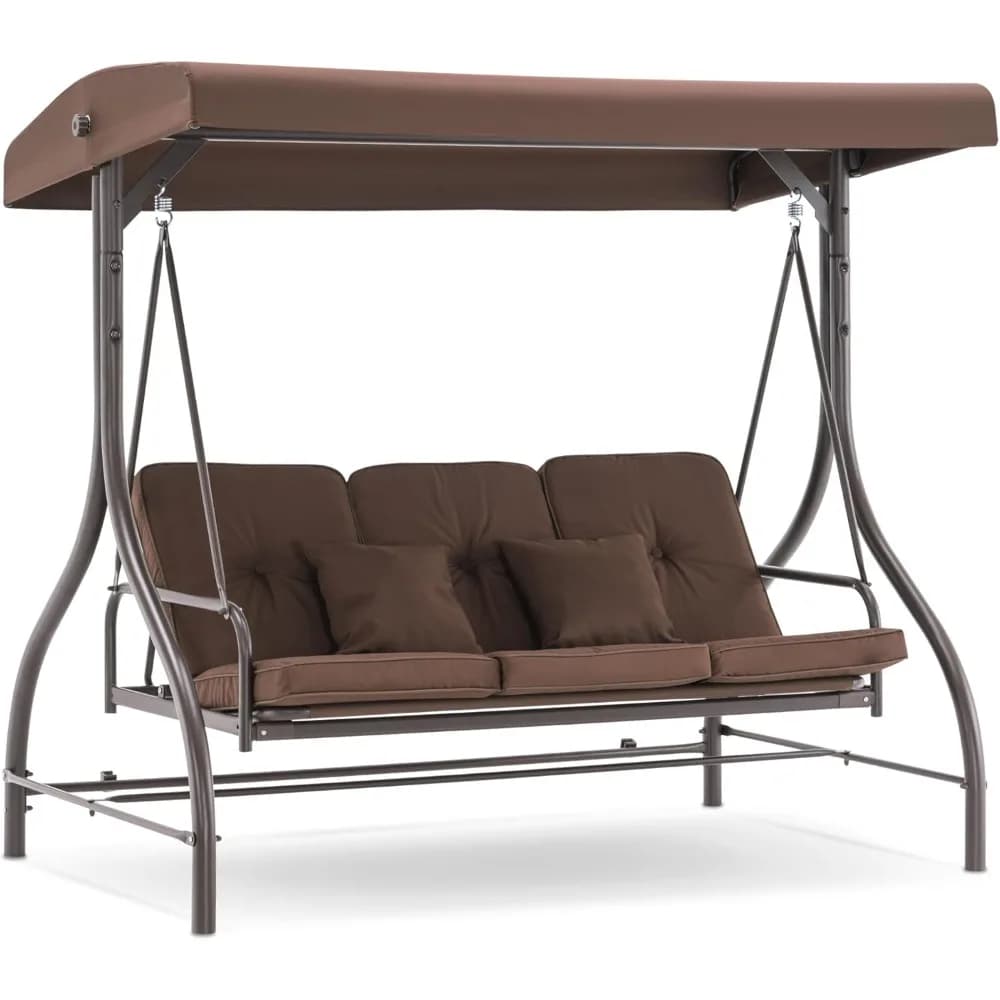 MCombo 3-seat outdoor rocking chair, convertible rocking chair for porch 2 in 1 with removable cushions, adjustable canopy