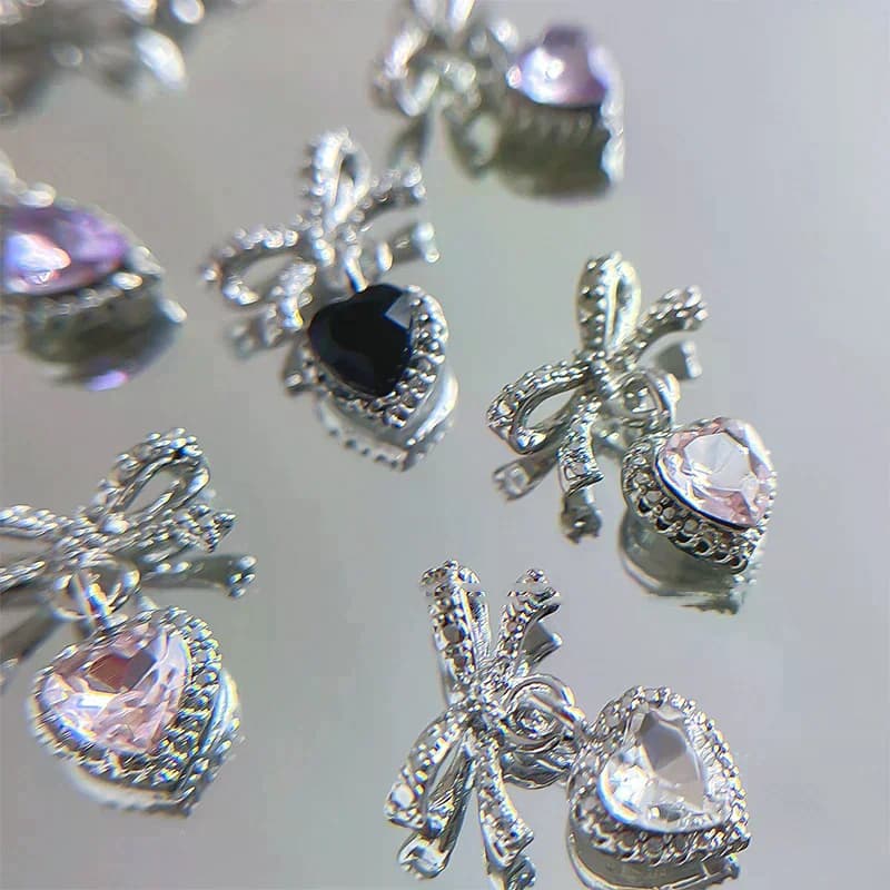1 pcs luxury Kawaii Bow Nail Art Charms 3D Alloy Japanese Jewelry Rhinestone Nails Decoration DIY Love Pendant Accessories