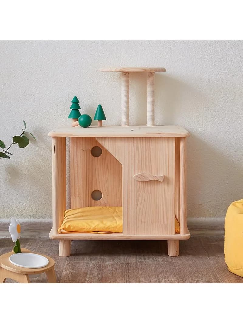Cuccia per animali domestici in legno con mobiletto e struttura da arrampicata, universale per tutte le stagioni, cuccia chiusa per cani con struttura in legno