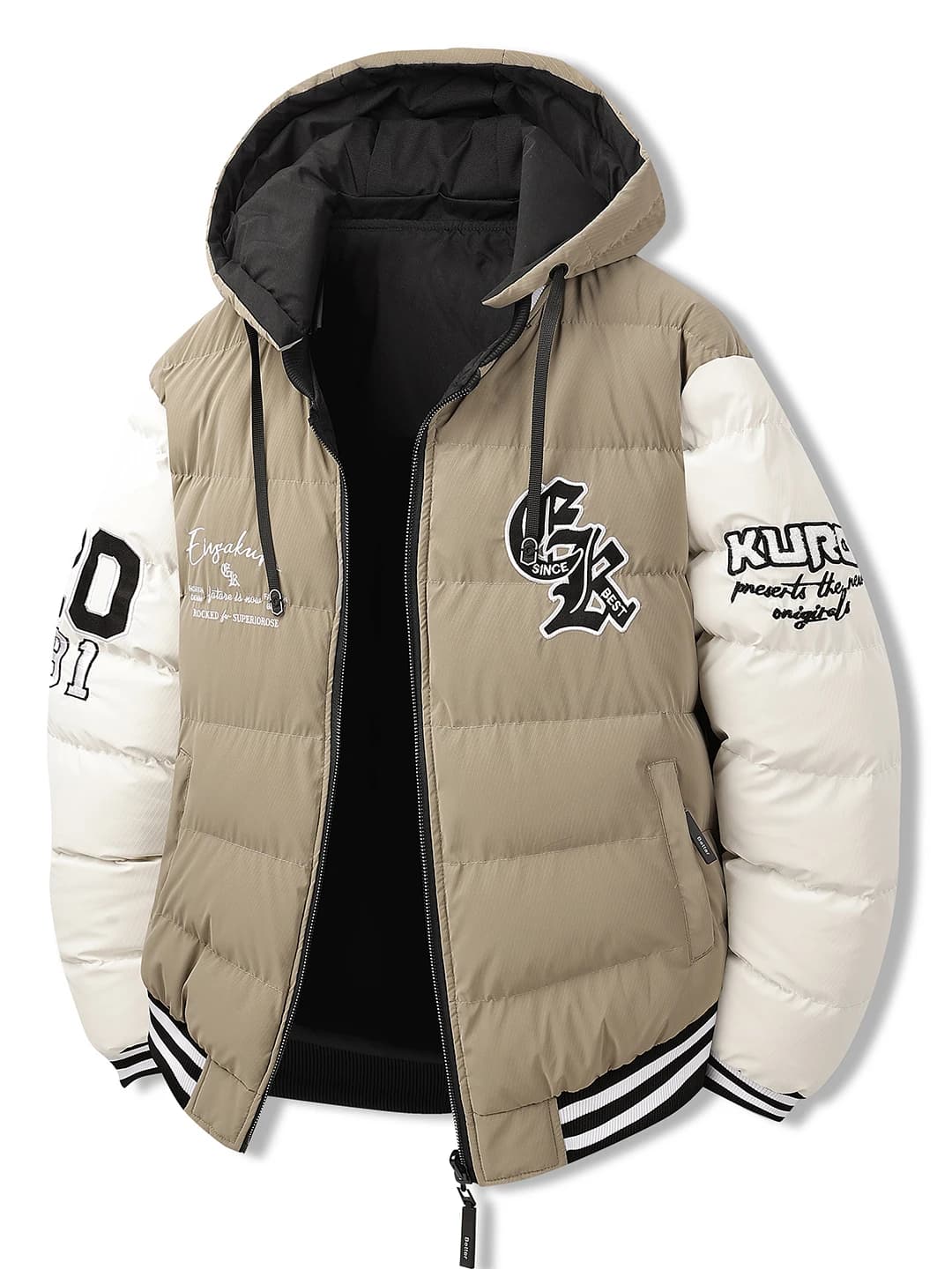 Double-Sided Wearable Embroidered Hooded Cotton Jacket Loose Fit Men's Winter Warmth Fashion Urban Style Standard Sleeve Length