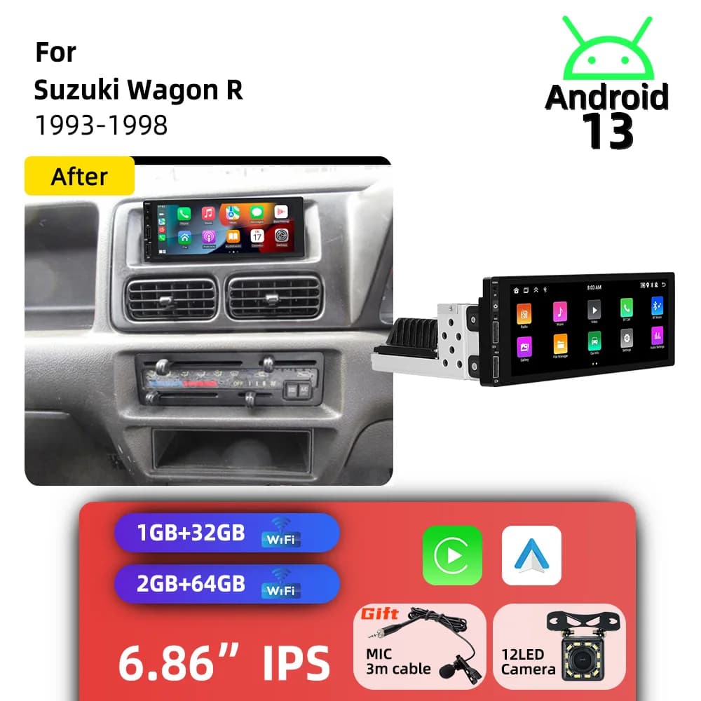 For Suzuki Wagon R 1993-1998 6.86" Screen CarPlay Android Car Stereo 1 Din Head Unit Radio Autoradio GPS Navigation Multimedia